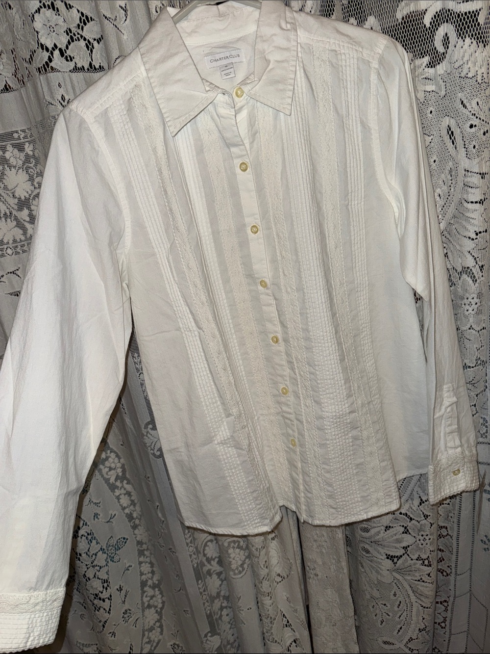 Charter Club white Button-Front Cotton Shirt - Picture 8 of 9